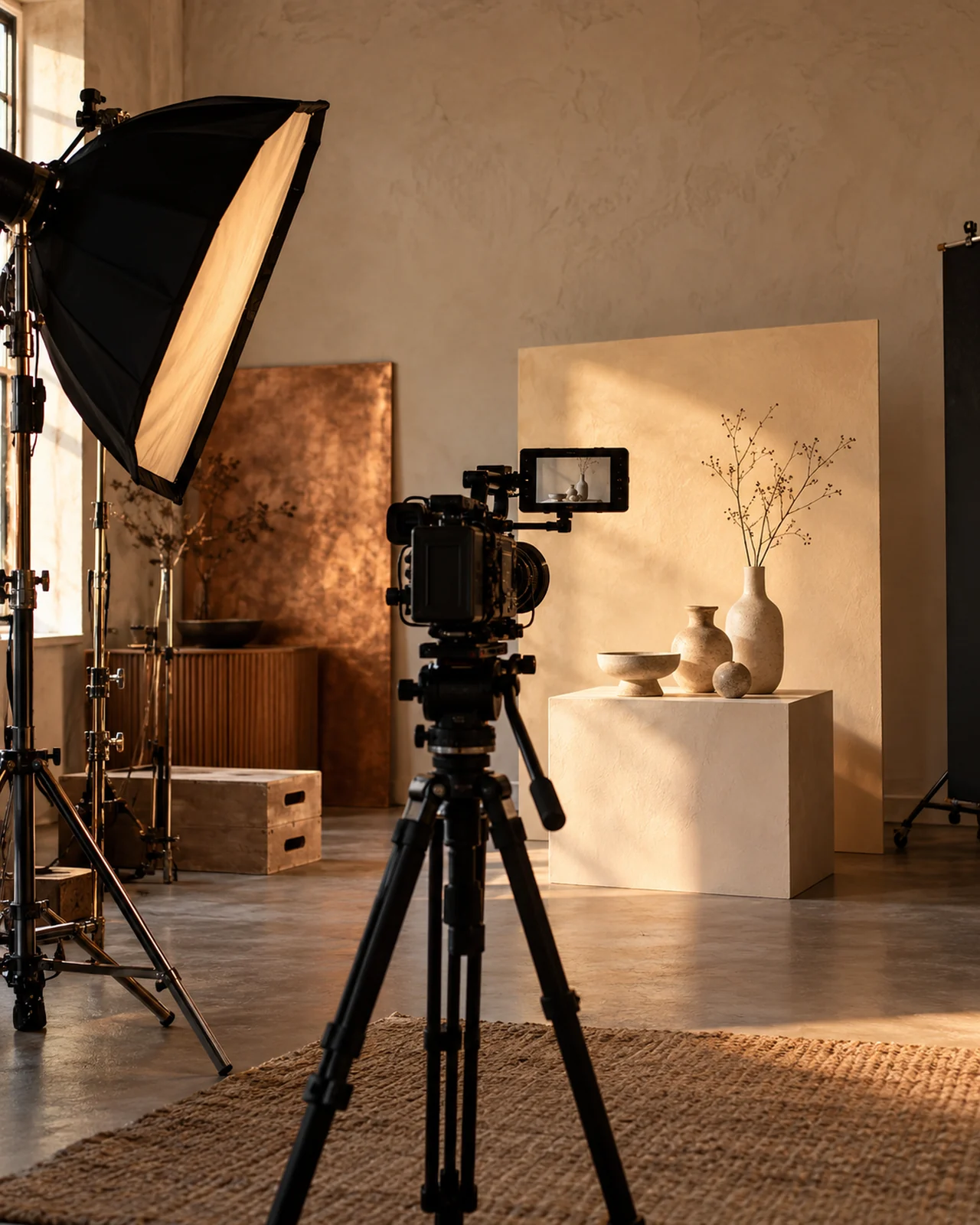 AI concept of a professional camera and styled brand photography studio