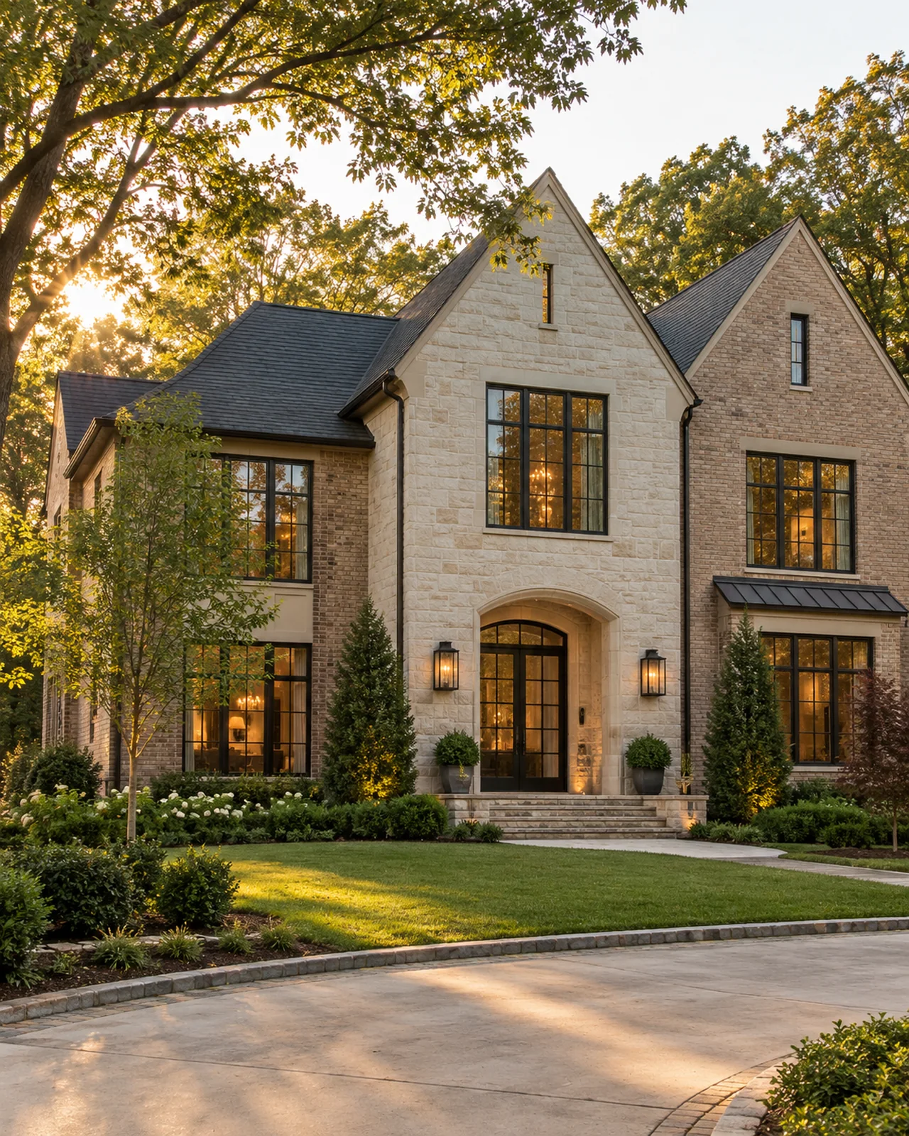 AI concept of a contemporary home with warm evening light